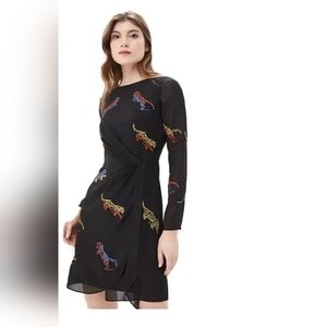$400.00 Karen Millen NWT Dress Short Black Tiger Faux Wrap Style Size US 6 UK 10
